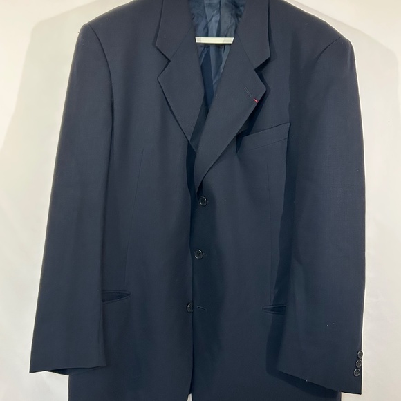 Mani Navy Blue Crepe Wool Solid Classic Blazer Made In Italy 3 Button - Picture 5 of 14